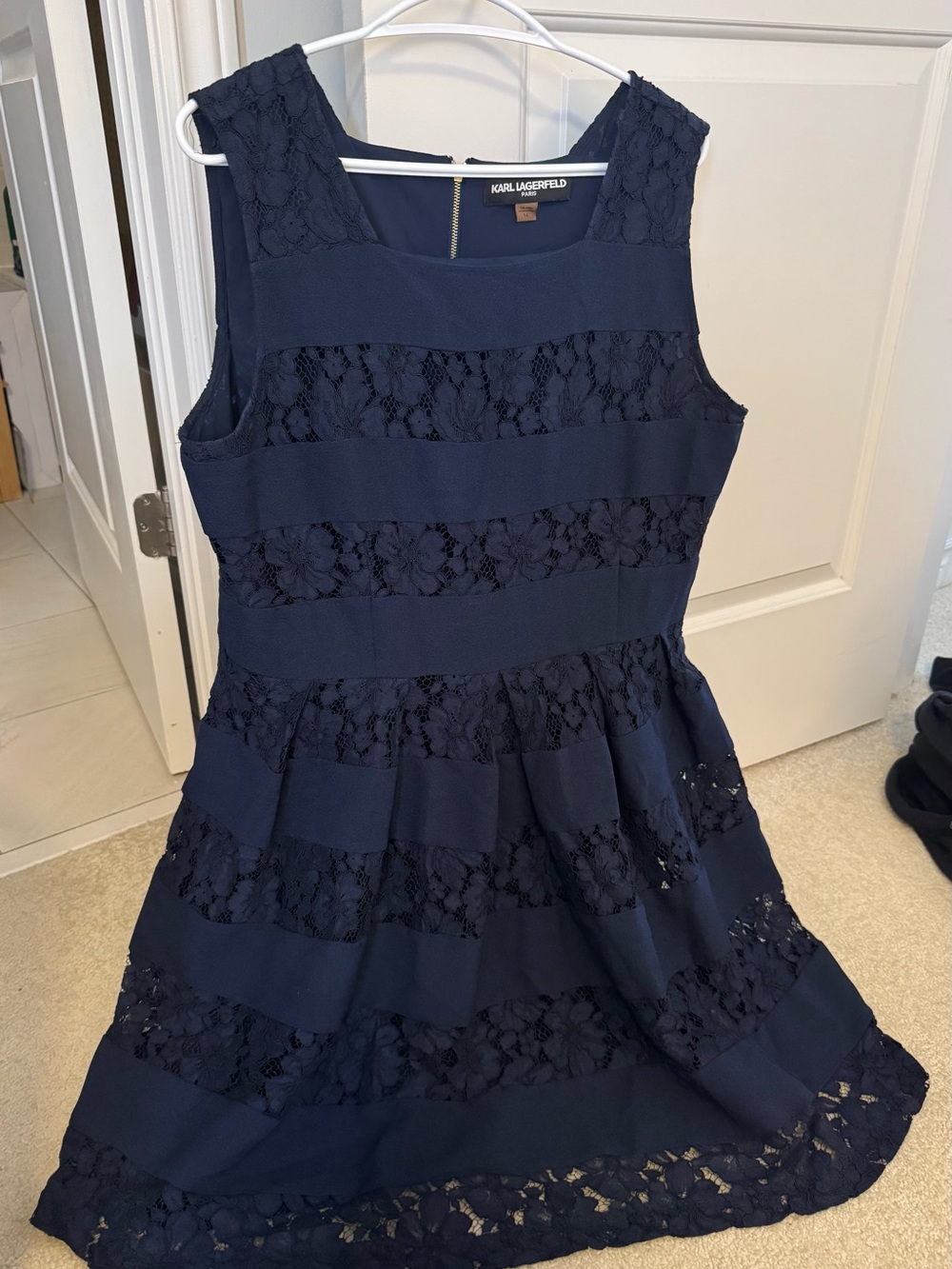 Karl Lagerfeld Navy Blue Lace Panel Mini Dress